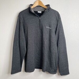 Columbia Mens Quarter Zip Pullover Sweater Fleece‎ Lined Charcoal Gray Black